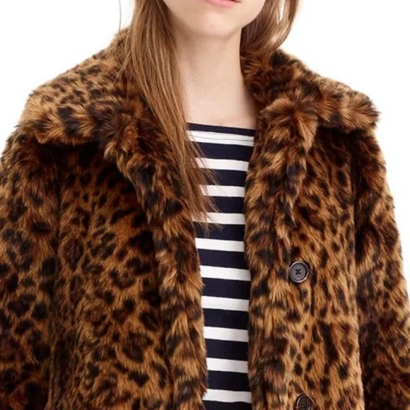 J. Crew Leopard-Print Faux-Fur Pea Coat in Brown and Black - Picture 4 of 7